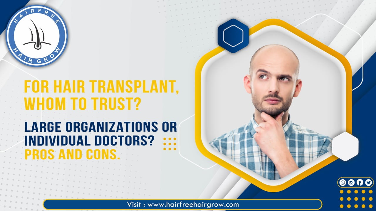 a nearly bald men with his hand on his chin thinking about how to choose best hair transplant doctor for his hair loss