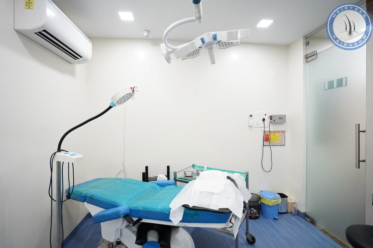 a chamber with reclining examination chair for hair evaluation at haridwar branch of hairfree & hairgrow